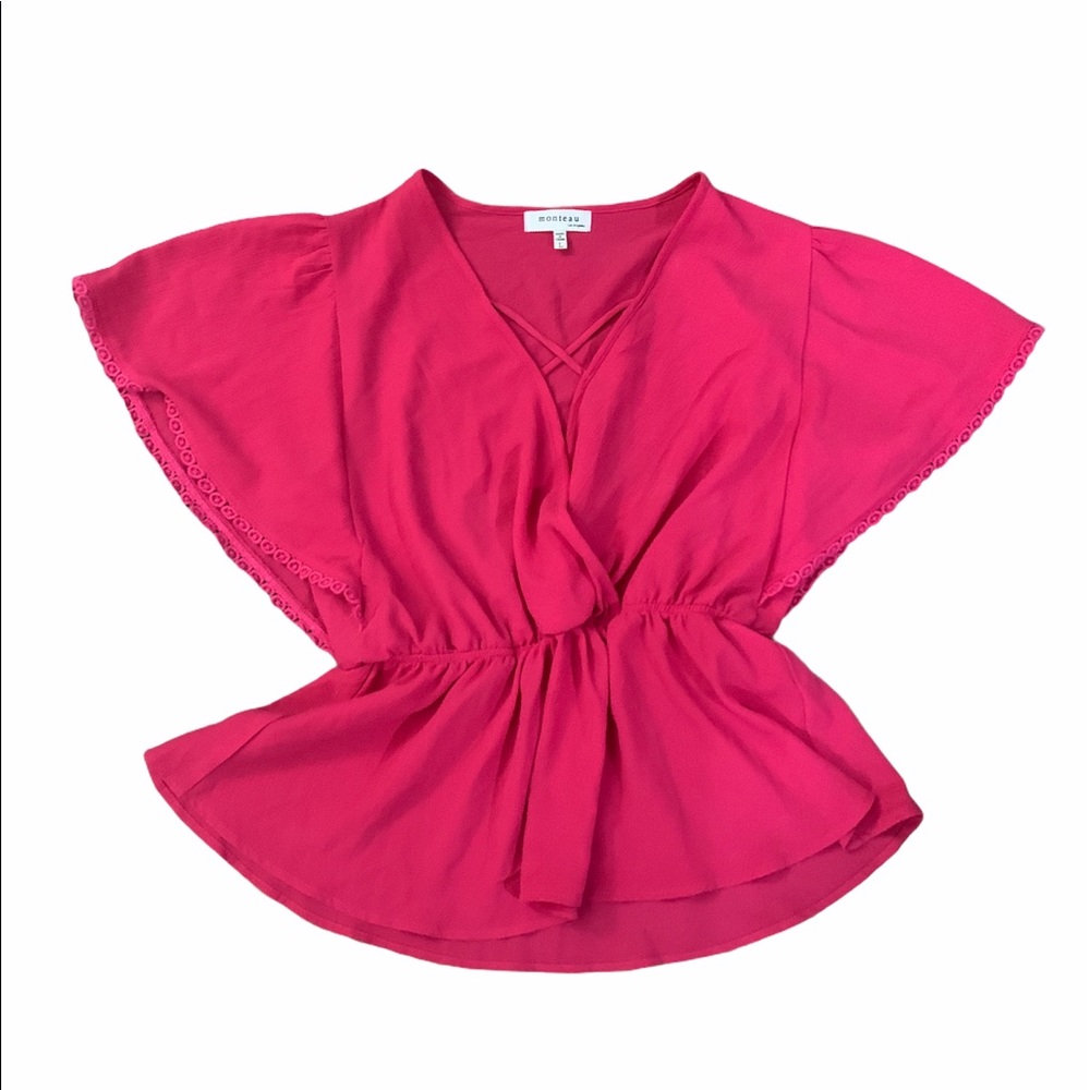 Monteau Pink Short Sleeve Blouse Size Medium